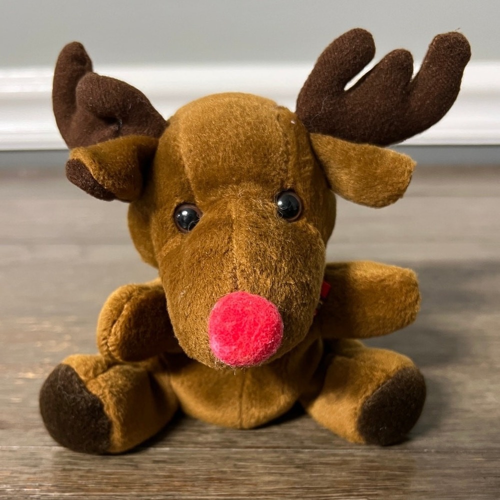 Kellytoy Red Nosed Reindeer Plush Brown Stuffed Animal Holiday Christmas